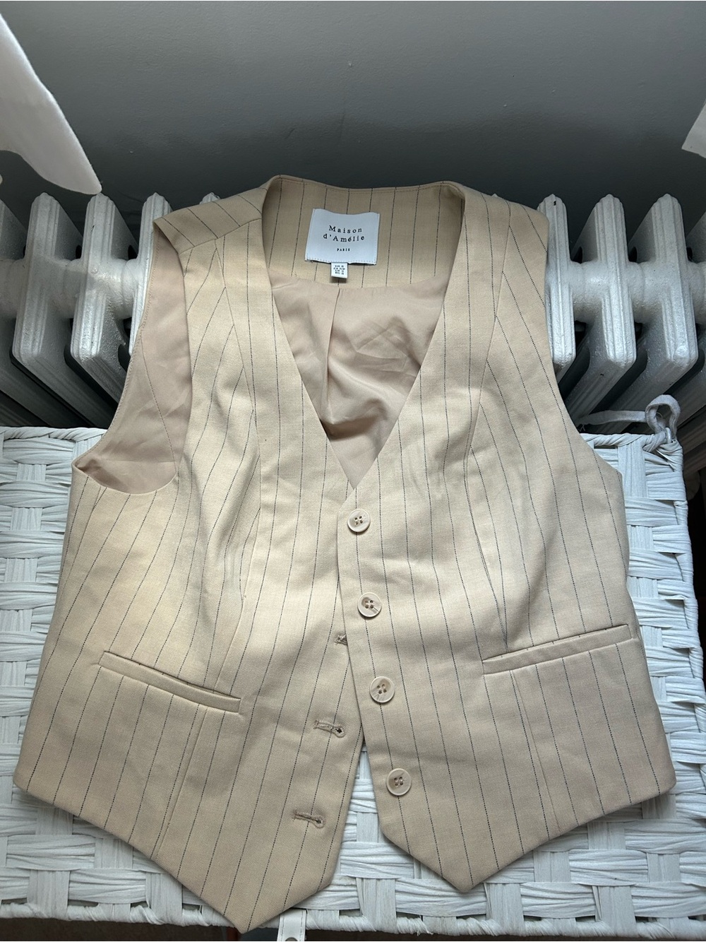 Maison d'Amélie Beige Pinstripe Women's Tailored Vest